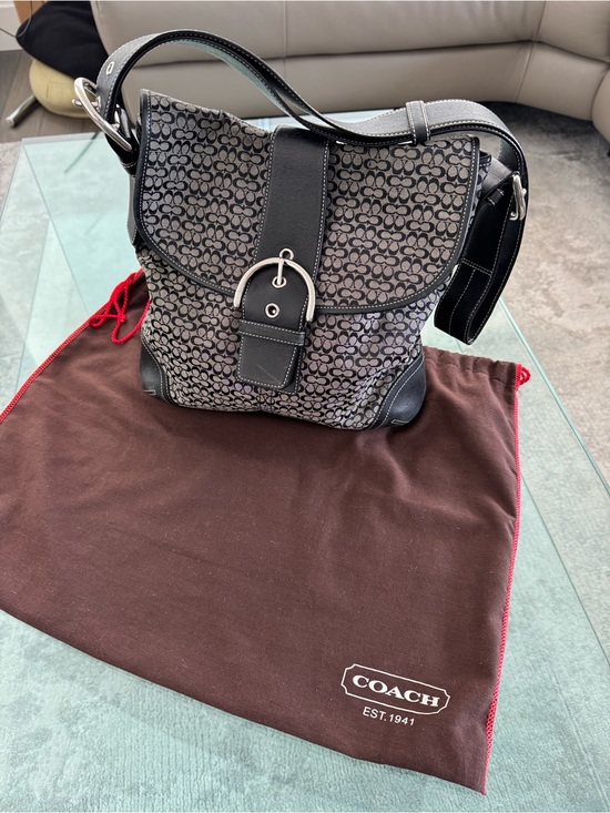 Coach Handbags - Coach Gray/Black Signature Canvas Buckle Shoulder Bag